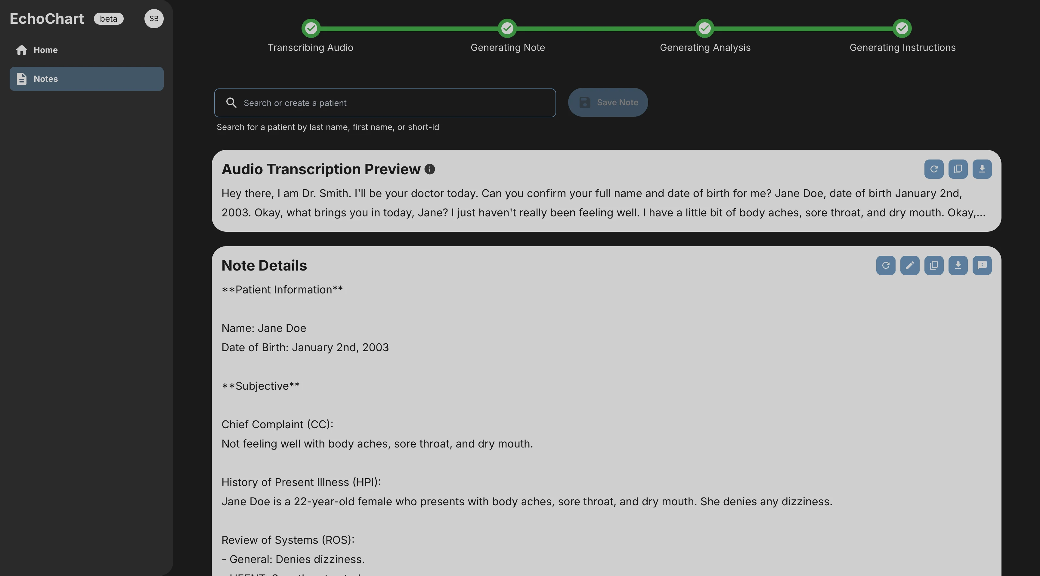 Visit recording interface